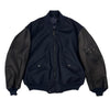 Bomber Jacket Navy Wool Deer Hide Sleeve