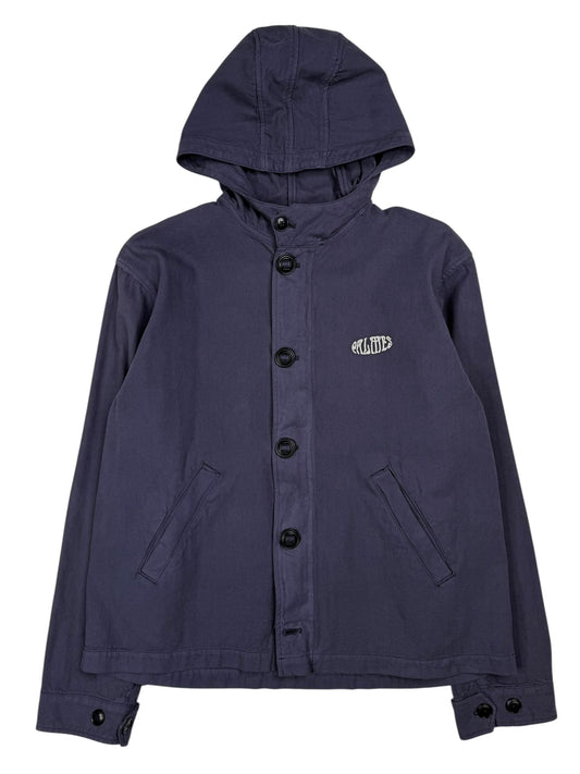 Herringbone Hooded Jacket Dark Blue Cotton