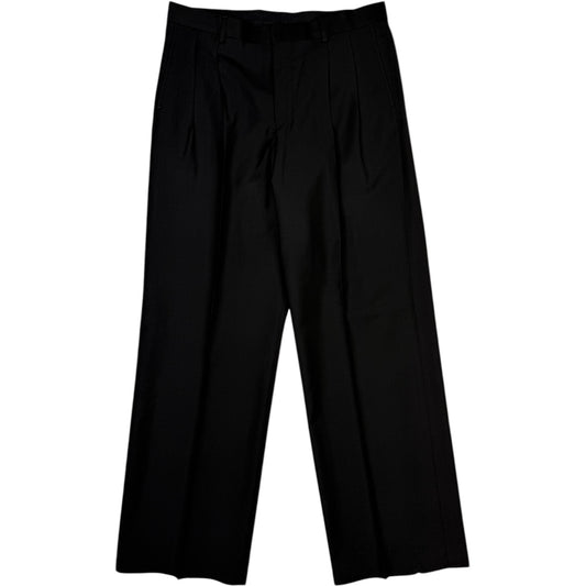 Wide Pleated Trouser Tropical Wool Black Trousers