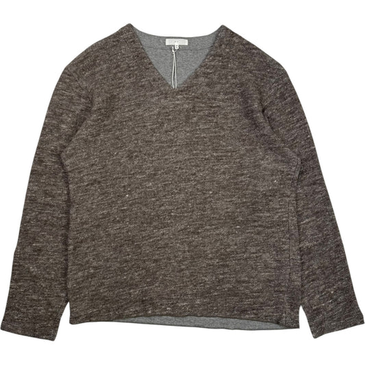 Linen Wool V Neck Brown Melange