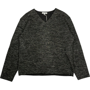 Linen Wool V Neck Black Melange