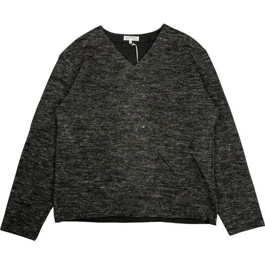 Linen Wool V Neck Black Melange