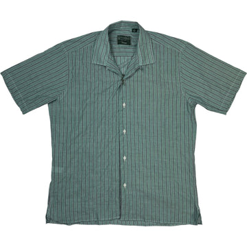Teal Blue Stripe Camp Collar Shirt