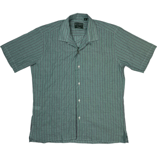 Teal Blue Stripe Camp Collar Shirt