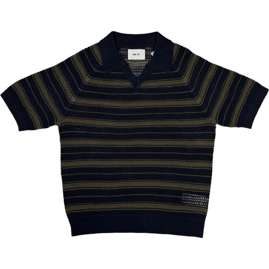 Cale V-Neck Polo Capers Stripe Linen Cotton