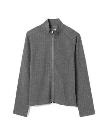 Leisure Zip Up Cotton Grey Herringbone