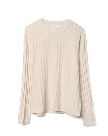 Round Neck Sweater Cotton Ecru Inverted Ajour Stripe