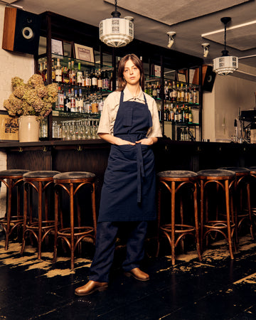 Work Apron Navy Cotton Seersucker