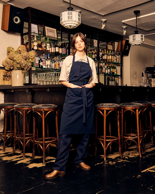 Work Apron Navy Cotton Seersucker