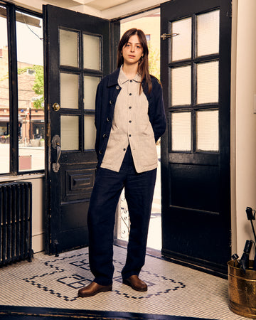 Canasta Trousers Navy Linen Herringbone