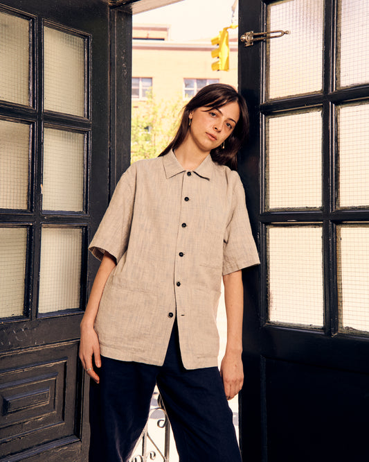 Donde Short Sleeve Pocket Shirt Sky Cotton Linen