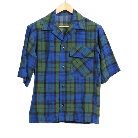 Box Shirt Blue Green Check Linen