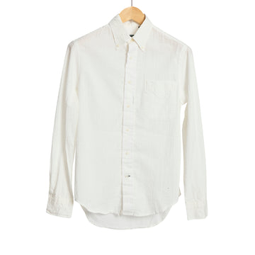 White Seersucker One Pocket Long Sleeve Button Collar