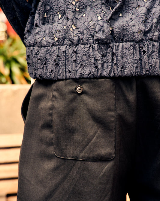 Enzo Elastic Waist Short Black Tropical Wool