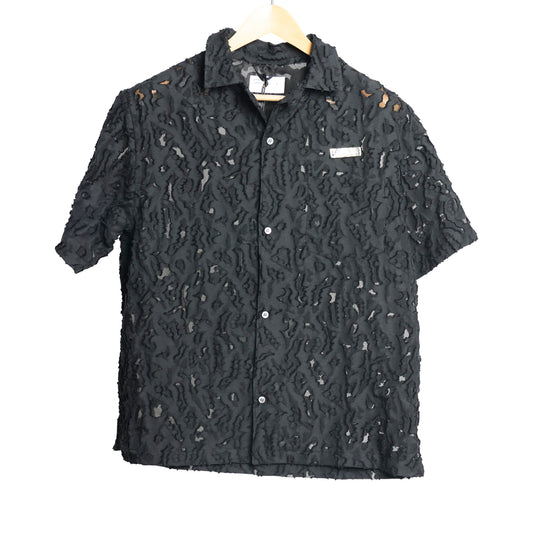 Wide Camp Collar Short Shirt Black Fil Coupe
