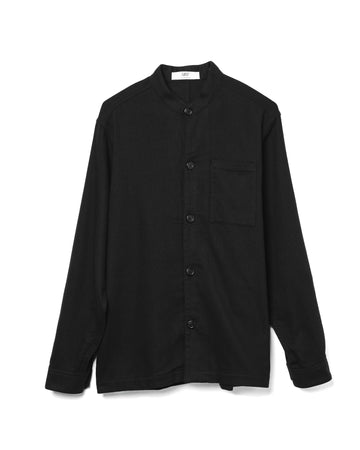 Collarless Shirt Cotton Flannel Black