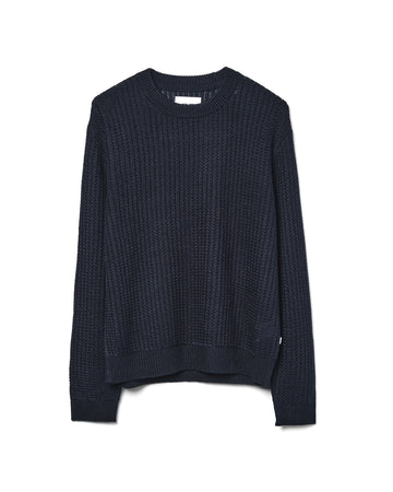 Tim Crew Neck Knit Linen Blend Navy Blue