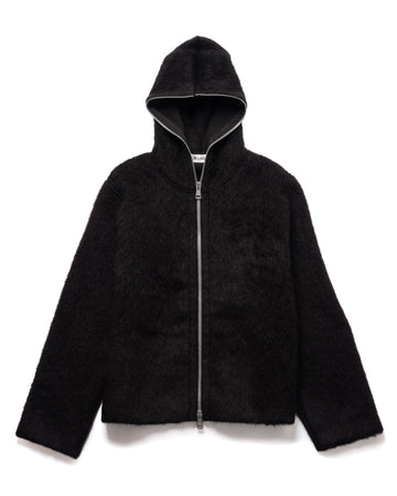 Full Zip Hood Black Hairy Wool