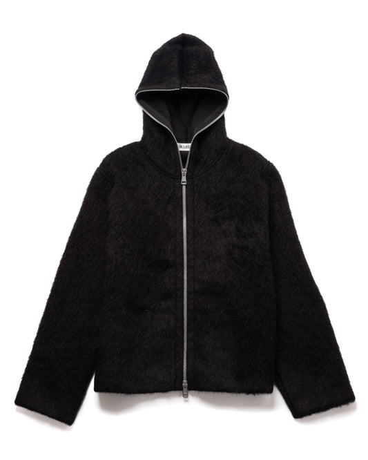 Full Zip Hood Black Hairy Wool