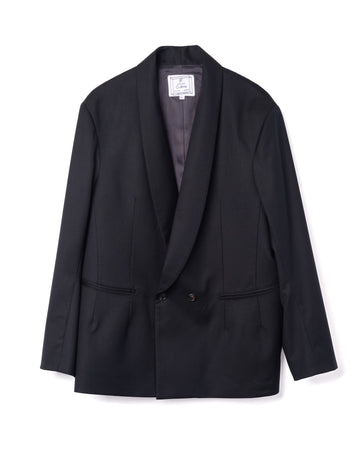 Shawl Collar Double Breasted Blazer Wool Black