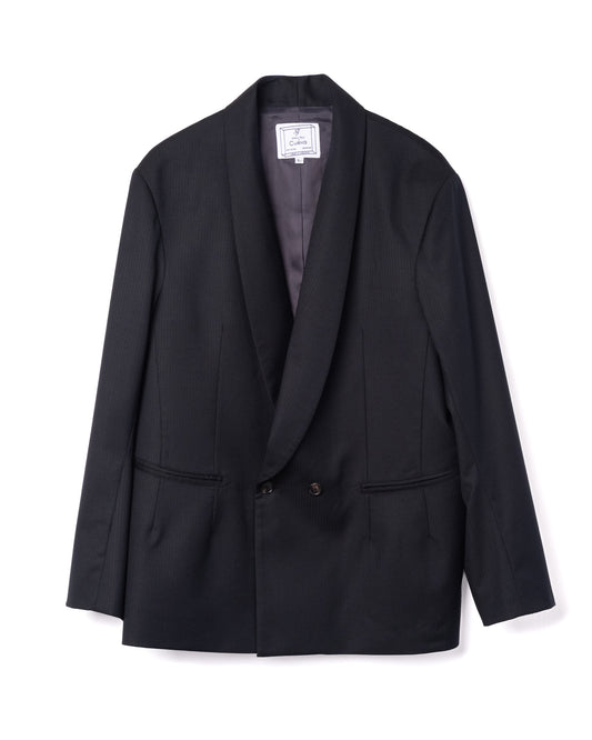 Shawl Collar Double Breasted Blazer Wool Black