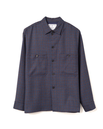 Microcheck Overshirt Wool Navy Brown