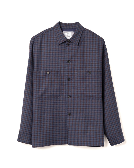 Microcheck Overshirt Wool Navy Brown