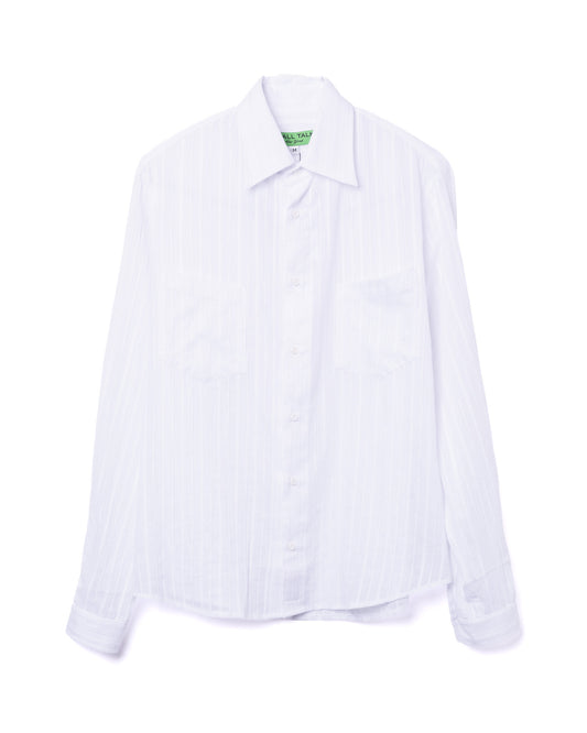 Shiny Stripe Western Dress Shirt Cotton White
