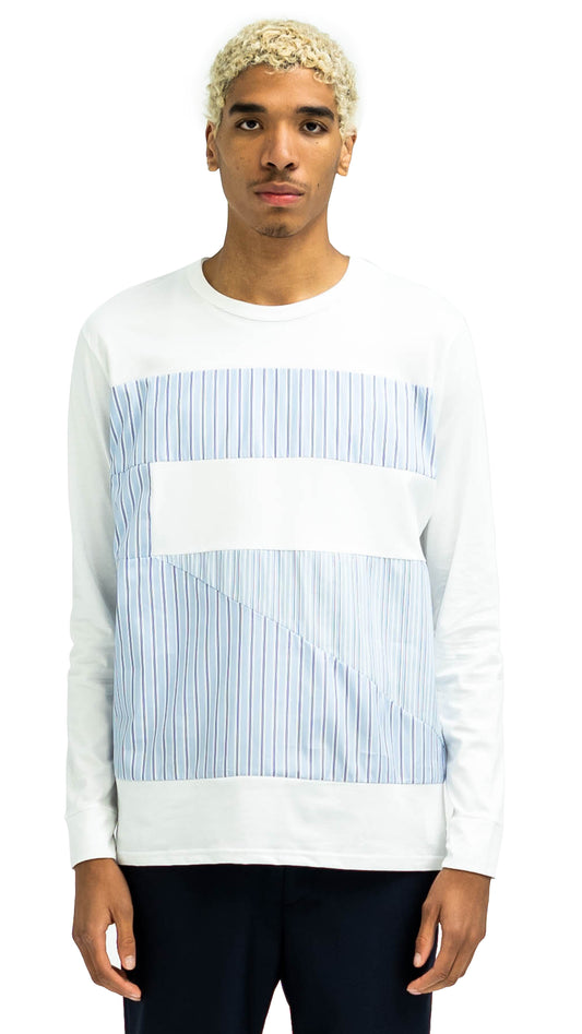 Long Sleeve T-Shirt Front Woven Patches White Cotton