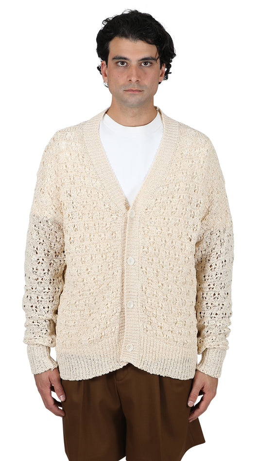 Sustainable Cotton Blend Knit Cardigan Ecru