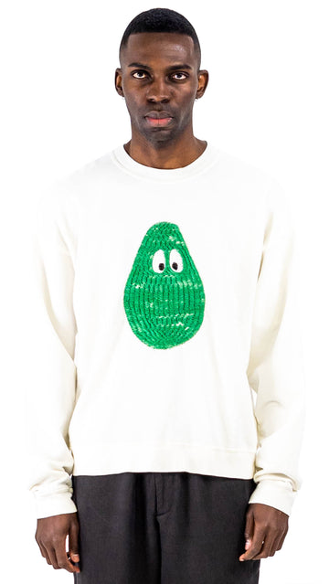 Avocado 3D Embroidery Crewneck Sweatshirt White Cotton